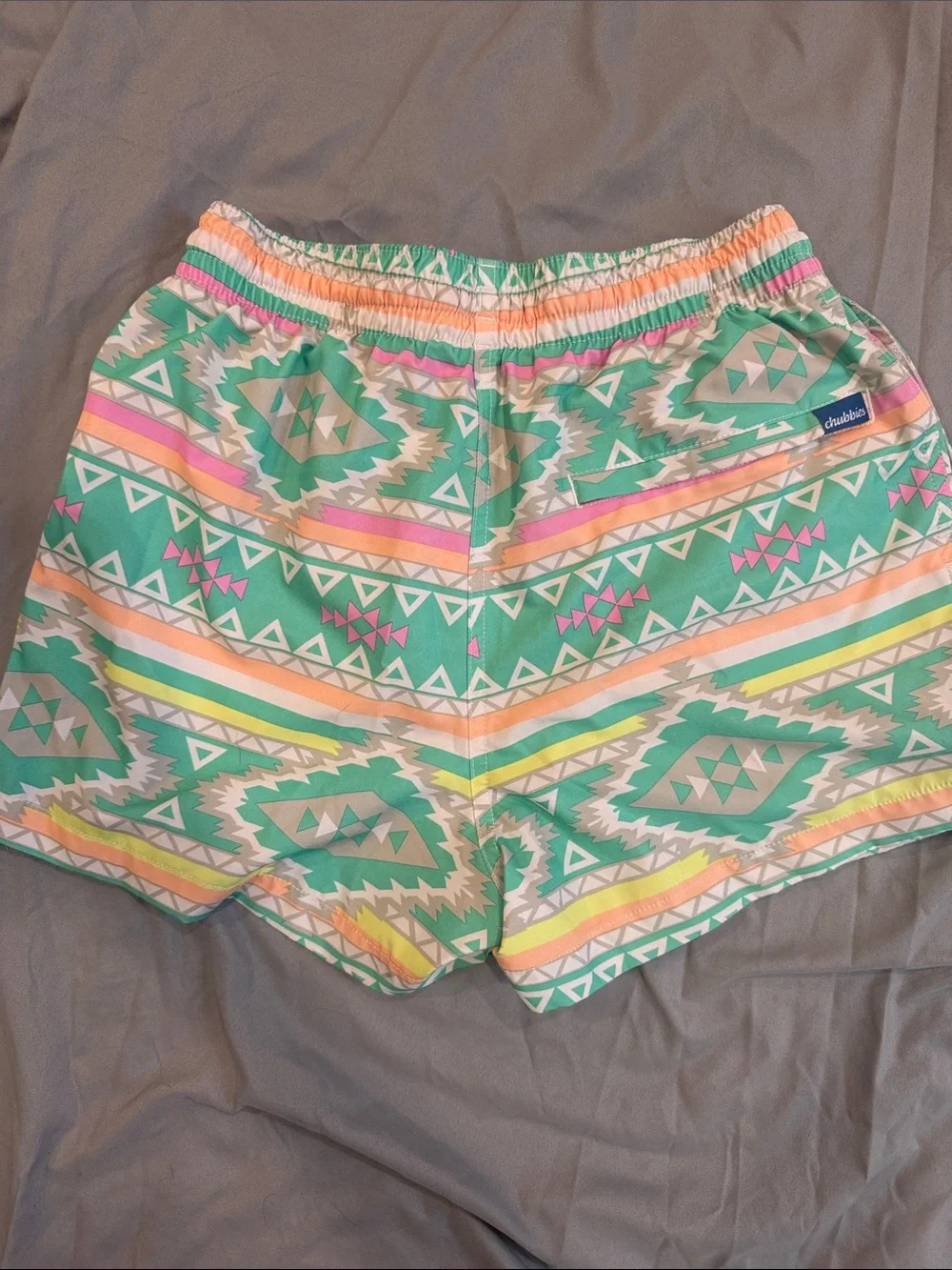 chubbies Mint Green Aztec Print Shorts with Coral Drawstring